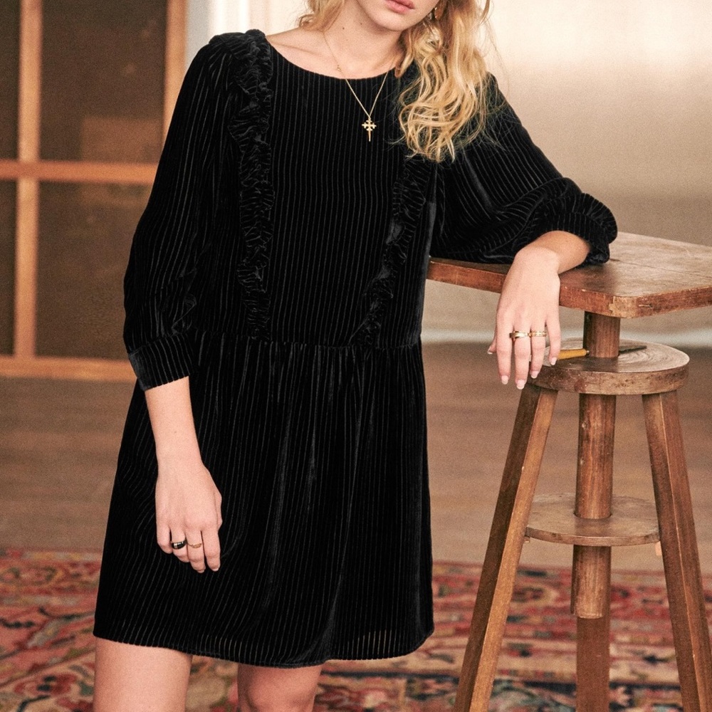 Sezane Black Velvet Dress